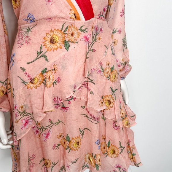 Anthropologie Laia Gaia Floral Print Ruffle Mini Dress in Pink Women’s Size S - Picture 6 of 16